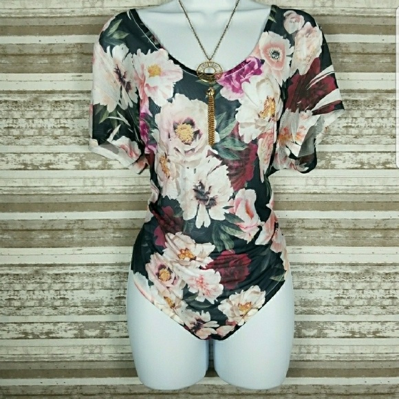 Love by J Tops - Sheer Floral Body Suit